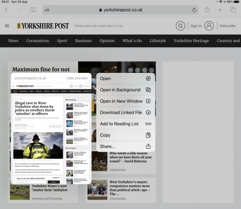 Scree Of opening new tab in ipad
