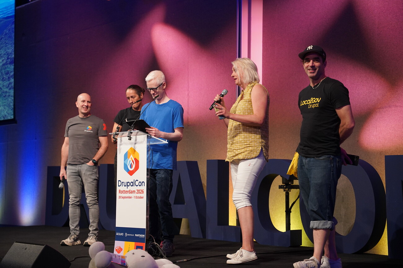 The UK crew announcing DrupalCon Edinburgh 2027